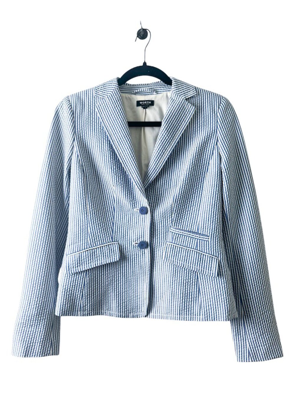 Worth New York Striped Blazer Classic Blue & White Seersucker Tailored Women's 2
